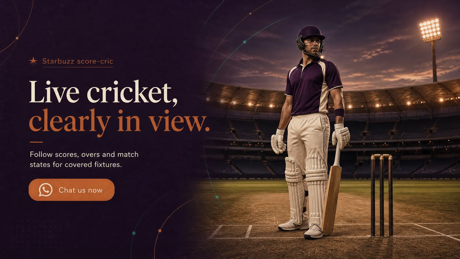 Live cricket, clearly in view. Follow scores, overs and match states for covered fixtures.
